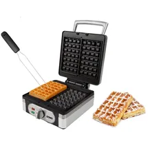 Domo Waffeleisen 2 in 1 für extra dicke quadratische Waffeln (2,6 cm) und knusprige Waffeln inkl. Spatel