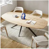 Rellgo Esstisch Oline, flexibler Küchentisch, dänischer Designertisch, ovaler Eichenholztisch, 160 x 90 cm beige|braun