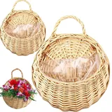 ptumcial Rattan-Pflanzgefäß zum Aufhängen 2 Stück natürliches Rattan Vintage-Wand-Hängekorb Aufbewahrung Pflanzkorb Wand-Blumentopf für Zuhause Beige