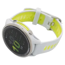 Garmin Forerunner 970 Steinweiss/Titanium Titan mit Silikon-Wechselarmband 22 mm Steinweiss/Transparent Amp Yellow