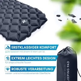 NORDMUT NORDMUT® Isomatte Ultraleicht [mit Reparaturset] – Aufblasbare Luftmatratze Camping kleines Packmaß – Camping Matratze Wetterfest für O... - Dunkelgrau