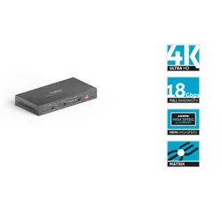 PureTools PT-MA-HD42UHD - 4x2 HDMI Matrix, 4K - 18Gbps - HDR10 - Digital und Ana...