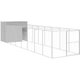 vidaXL Hundehütte mit Auslauf 214 x 865 x 181 cm Stahl Hellgrau