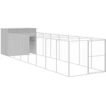 vidaXL Hundehütte mit Auslauf 214 x 865 x 181 cm Stahl Hellgrau