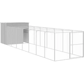 vidaXL Hundehütte mit Auslauf 214 x 865 x 181 cm Stahl Hellgrau