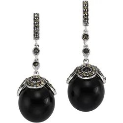 Zeeme Gemstones Ohrringe Silber 925 rhodiniert mit 2x Onyx und 76x Markasit
