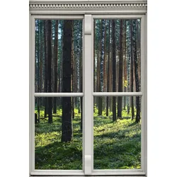 Wandsticker QUEENCE "Wald", beige (natur), T:0,1cm, Wandtattoos, Wandsticker, Wandbild, selbstklebend, 3D, Fenster