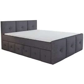 mebloland Boxspringbett BOE 160x200 mit Bettkasten, Topper und gepolstertem Kopfteil. Farbe: Dunkelgrau - Dunkelgrau