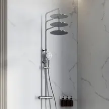 Fortis Spa highcomfort 250 XL Duschsystem höhenverstellbar mit Thermostat, 3-Strahl-Handbrause Push und Metall-Kopfbrause extraflach, H: 1330 chrom