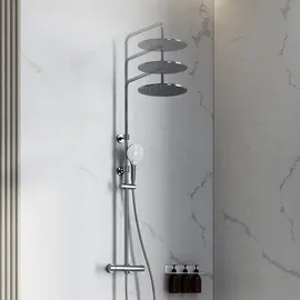 Fortis Spa highcomfort 250 XL Duschsystem höhenverstellbar mit Thermostat, 3-Strahl-Handbrause Push und Metall-Kopfbrause extraflach, H: 1330 chrom