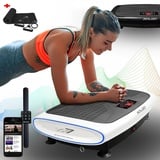 XPLON 4D VX7 Vibrationsplatte | mit 3 Motoren | inkl. Zugbänder Matte Trainingsbänder Fernbedienung | 120 Stuffen Bluetooth Musik LED belastbar bis 150kg | Weiss