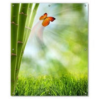 Wallario Sonnenschutz Schmetterling im Grünen mit Bambus, blickdicht, mit Saugnäpfen, wiederablösbar und wiederverwendbar gelb 96 cm x 115 cm