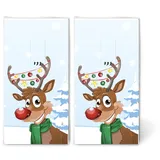 20 winterliche Taschentücher Weihnachten Rudi for Christmas - Rentier in Weihnachtsstimmung für Kinder und Erwachsene als Geschenk im Winter. 2 Packungen mit 10 einzelnen Papiertaschentücher.