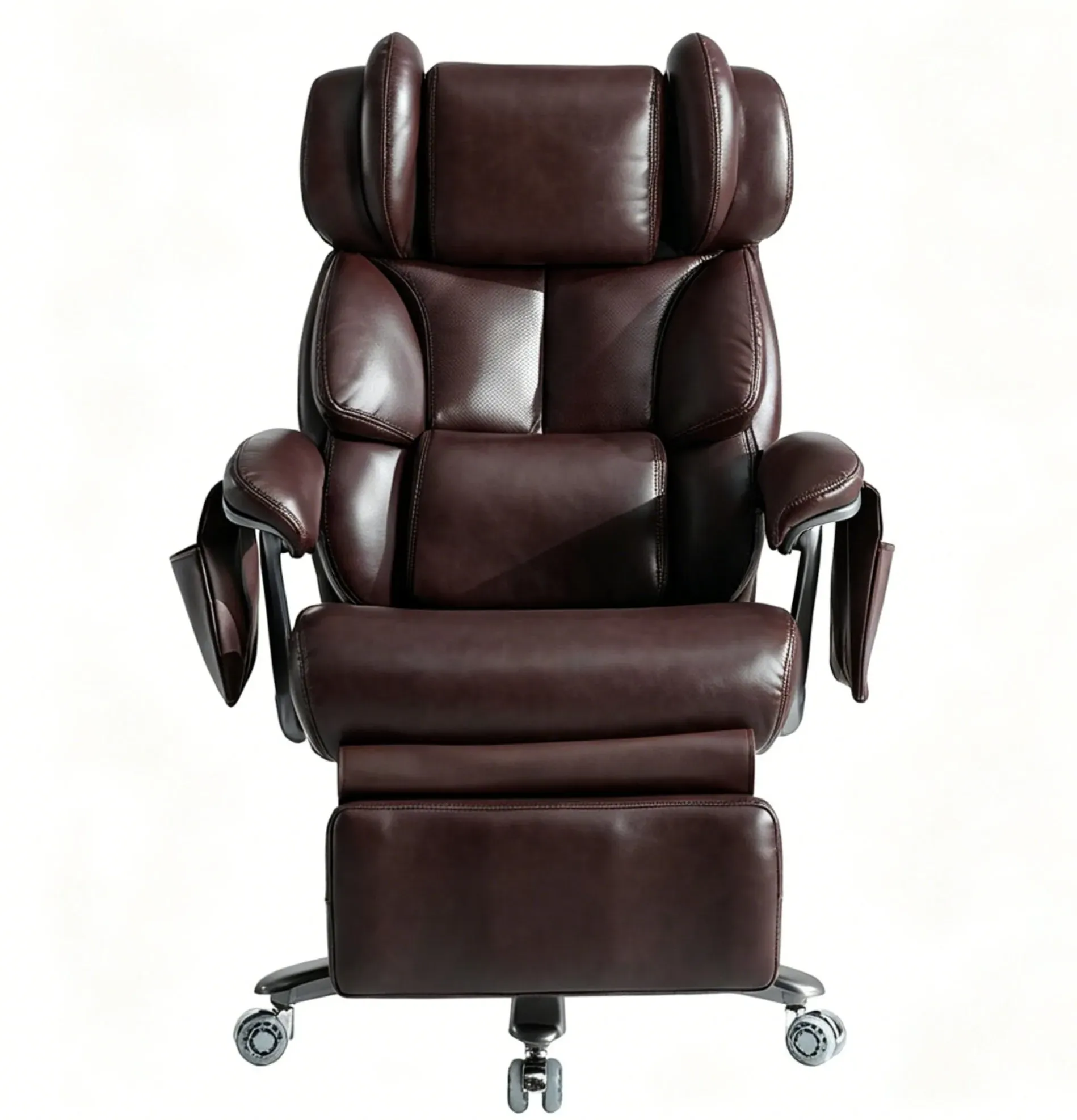 XXL Ergonomischer Bürostuhl, Massage- und Heizfunktion, ausziehbarer Fußstütze und verstellbarer Rückenlehne, 85,5x76,5x121,5 cm, Braun