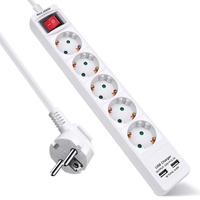 ExtraStar 5 Fach Steckdosenleiste mit 2 USB, Mehrfachsteckdose mit Schalter und Kindersicherung,Steckerleiste 1.5m Kabel,16A, 3680W, Weiß