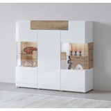 INOSIGN Highboard »Toledo,Breite 147,5cm,trendige Hochkommode mit 3Türen und Schublade«, Hochschrank mit Glas-Partien,stylische Hochglanzfronten, weiß