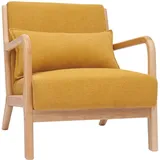 miliboo Skandinavischer Sessel aus senfgelbem Stoff mit Samteffekt und hellem Massivholz Derry