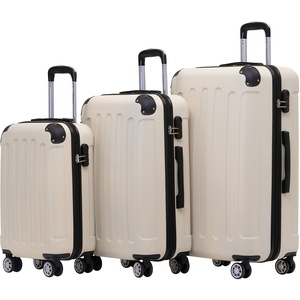 BEIBYE Hartschalen-Koffer Trolley Rollkoffer Reisekoffer Handgepäck 4 Rollen (M-L-XL-Set) (Creme White, Set)