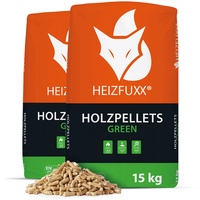 HEIZFUXX Holzpellets Green Heizpellets Weichholz Wood Pellet Öko Energie Heizung Kessel Papiersack Sackware 6mm 15kg x 2 Sack 30kg / 1 Karton Paligo
