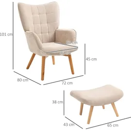 Homcom Ohrensessel Cord-Optik mit Hocker 72 x 101 x 40 cm Beige