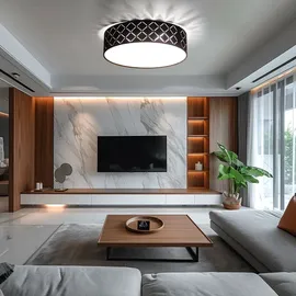 GLOBO RGB LED Deckenleuchte Textil schwarz gold, satiniert, Fernbedienung dimmbar, 2x 8,5w 806lm Warmweiß, Dxh 38x10 cm