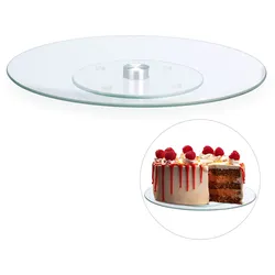 Relaxdays Tortenplatte, 360o drehbar, ∅ 30 cm, zum Servieren & Dekorieren, Kuchen, runder Drehteller, Glas, transparent