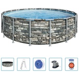 BESTWAY Power Steel Frame Pool Set 549 x 132 cm inkl. Filterpumpe Steinoptik