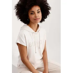 Sweatshirt MONARI "Sweatshirt Druckschrift", Damen, Gr. 46, beige, Sweatware, Obermaterial: 52% Modal, 42% Polyester, 6% Elasthan, unifarben, modisch, regular fit normal, Rundhals, Kurzarm angeschnitten abgesteppte Kante, Sweatshirts, Mit Rundhalsausschnitt
