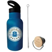 Kikadu Trinkflasche Schulkind Petrol- Kindergeschirr, BPA-frei, mit niedlichen Aufdrucken,