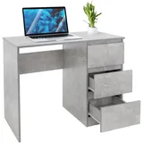 ML-Design Schreibtisch mit 3 Schubladen 90x76x50cm Grau Arbeitstisch Beton-Optik