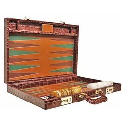 Casa Padrino Luxus Echtleder Backgammon Aktenkoffer Braun Kroko Optik - Luxus Accessoires