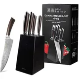 BEM Saiko 6-tlg. Damastmesser Damast Küchenmesser Knife Set aus VG-10 Stahl, Messerblock mit Damaskus Messer inkl. Kochmesser, Gemüsemesser, usw.