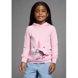 Kidsworld Kapuzensweatshirt KIDSWORLD "Longsweatshirt mit niedlichem Einhorn", Mädchen, Gr. 116/122, rosa, Sweatware, Obermaterial: 100% Baumwolle, bedruckt, Basic Po-bedeckend, Bündchen, Sweatshirts, Langarm, Basic-Passform, bedruckt, mit Kapuze, aus Baumwolle