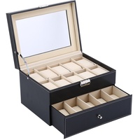 20 Fächer Leder Uhrenbox Display Aufbewahrungsbox, Uhrenbox aus Leder für Schmuck Sammlung Organizer Armbanduhrenkasten mit 20 Gittern