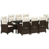 VidaXL 9-teiliges Garten-Esszimmer-Set mit Kissen Braun Poly-Rattan