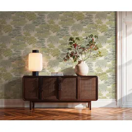 A.S. Création Vliestapete 791613 - Tapete Wald in grün Creme - 10,05 m x 0,53 m - Vliestapete mit dekorativen Bäumen und Tiefe