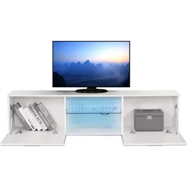 Mondeer Lowboard TV-Schrank LED-TV-Ständer mit 16-Farben-LED-RGB-Leuchten Weiß - Weiß
