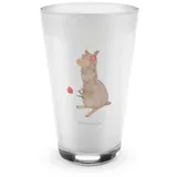 Mr. & Mrs. Panda Glas Alpaka Blume - Transparent - Geschenk, Latte Macchiato, Cappuccino Ta, Premium Glas, Design mit Herz