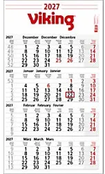 Viking 4-Monatskalender 2027 Deutsch, Englisch, Französisch 30 (B) x 56 (H) cm Weiß
