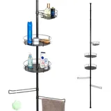 bremermann Teleskop-Badregal, 3 Körbe, 2 Handtuchstangen, Teleskop-Stange bis max. ca. 290 cm (schwarz)