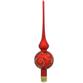 Zierkappe (28 x 7 cm) aus mundgeblasenem und handverziertem Glas für Weihnachtsbaum, rot