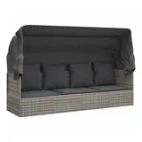vidaXL Outdoor-Loungebett mit Dach und Kissen Grau Poly Rattan