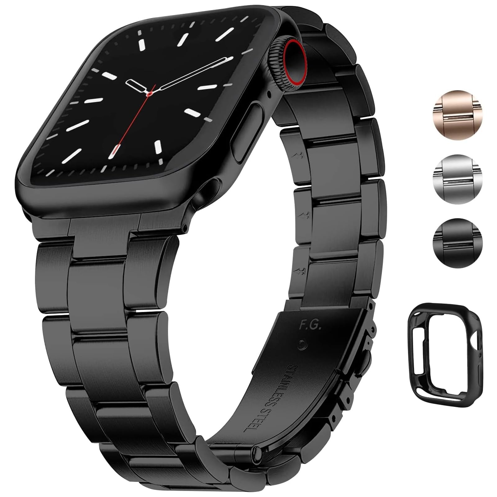 wutwuk Apple Watch Armband mit Schutzhülle Kompatibel mit Apple Watch 8/7 Armband 45mm, Apple Watch 6/5/4/SE 2022 Armband 44mm, Apple Watch 3/2/1 Armband 42mm Damen Schwarz