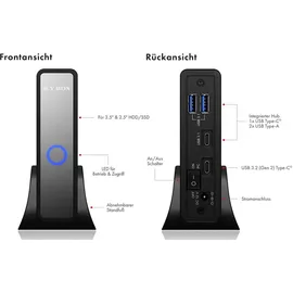Icy Box IB-382H-C31 externes Gehäuse USB Type-C 2,5"/ 3,5" HDD/SSD