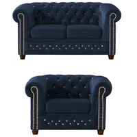 S-Style Chesterfield Polstergarnitur 2+1 Cleo Blink ¦ blau ¦ Maße (cm): B: 148 H: 72
