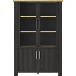 Vitrine GAMI "Sequoia", schwarz, B:121cm H:183cm T:40cm, Spanplatte, Schränke, Wohnzimmer-Programm in Landhaus- und Industrial-Dekor