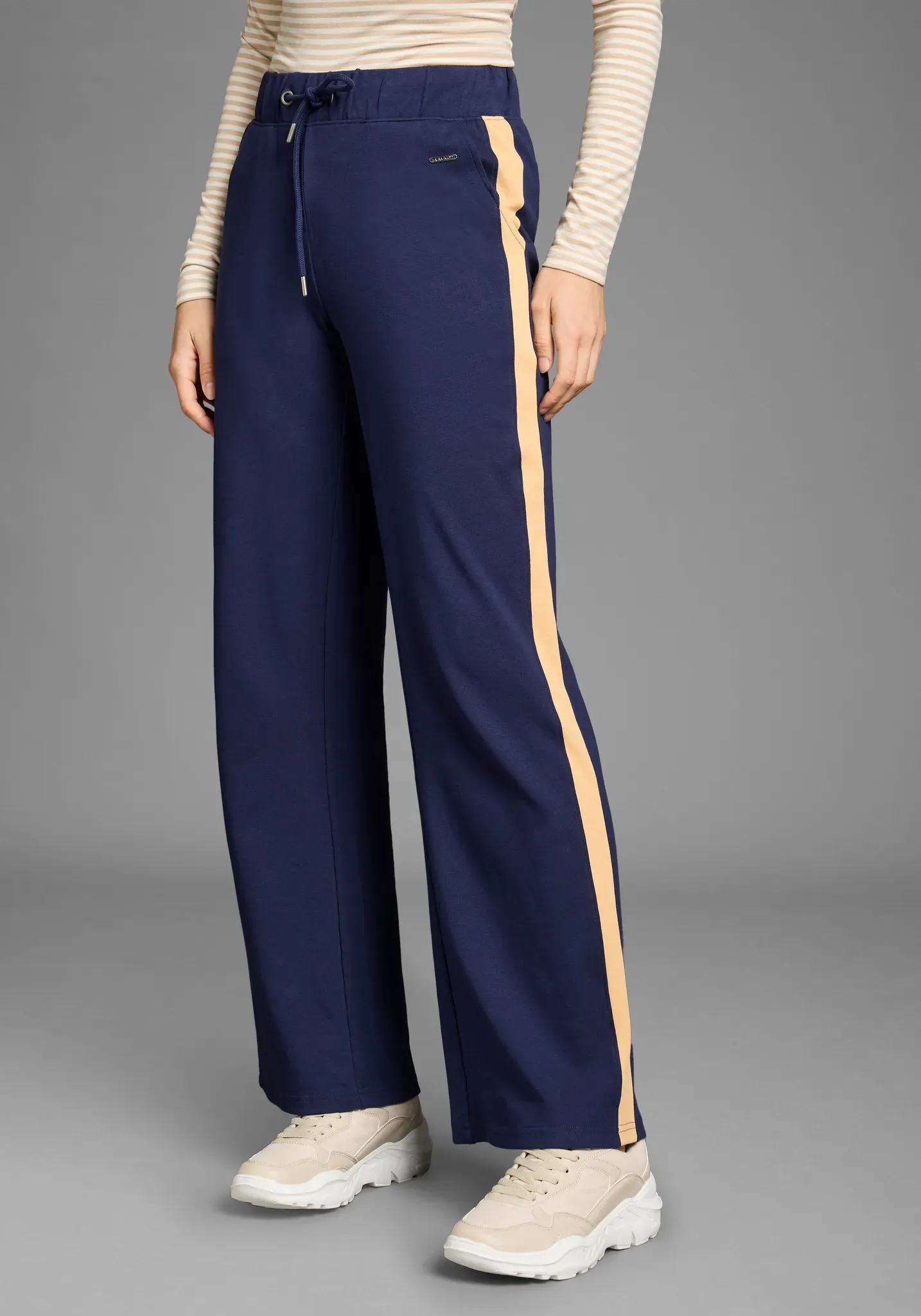 Jerseyhose LAURA SCOTT, Damen, Gr. 22, K + L Gr, dunkelblau, Interlock, Obermaterial: 95% Baumwolle, 5% Elasthan, unifarben mit Farbeinsatz, ausgestellt, Hosen Jerseyhose, ausgestellte Passform, innenliegender Gummizug am Bund