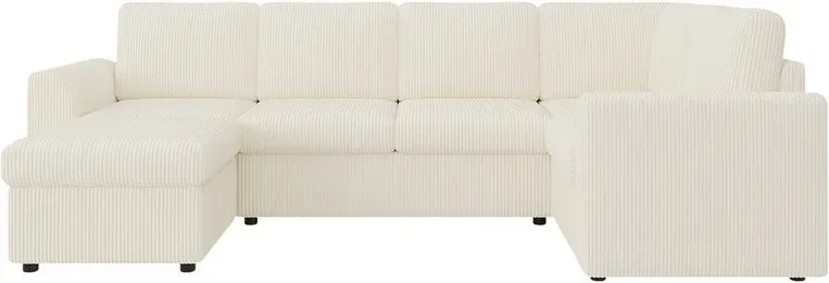 Modernes Sofa im modernen Stil, CORDUROY L-förmiges Ecksofa mit Armlehnen, 1 beweglicher multifunktionaler Hocker, einfache Montage, hochdichter Schaumstoff, beige (B282 × H85 × T153 cm).