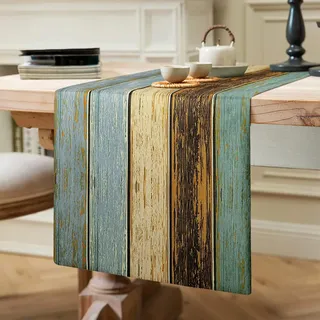 Tischläufer Grün Tischläufer Modern Wohnzimmer Tischsets Antik Alt Rustikal Holz Tischläufer Frühling Blau Braun Tischmatten Läufer für Esstisch Party Hochzeit Geschenk Tischläufer Leinen 40 x 140 cm
