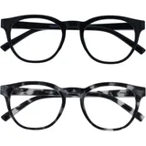 OPULIZE BLU Blaulichtfilter Lesebrille für Damen Herren, Blendfreie UV400-Schutz Federscharnier Anti-Müdigkeit, Runder Rahmen, Computerbrillen Gaming, 2er-Pack Schwarz Grau Schildpatt +1,00